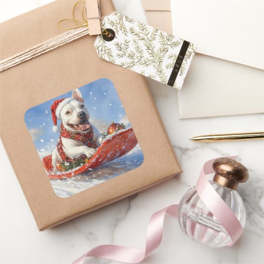 Sticker Carré Bull Terrier Chien dans la corniche laissez-le nei (Cadeaux)