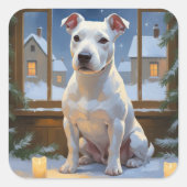 Sticker Carré Bull Terrier with Christmas Lights Holiday (Devant)