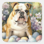 Sticker Carré Bulldog avec les oeufs de Pâques vacances (Devant)