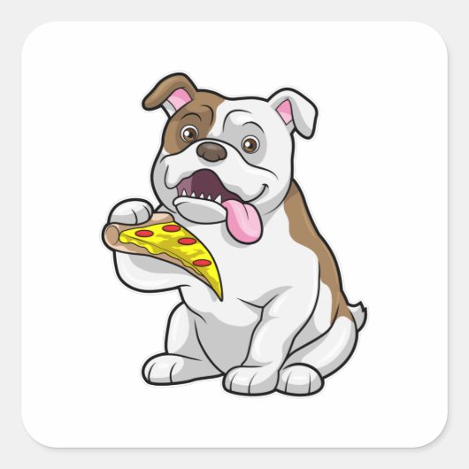 Sticker Carré Bulldog avec morceau de pizza (Devant)