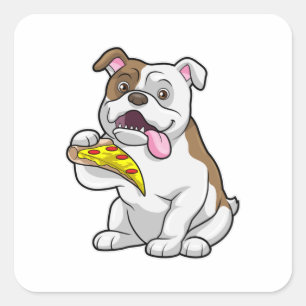 Sticker Carré Bulldog avec morceau de pizza