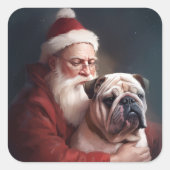Sticker Carré Bulldog avec Noël Festif du Père Noël (Devant)
