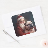 Sticker Carré Bulldog avec Noël Festif du Père Noël (Enveloppe)