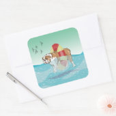 Sticker Carré Bulldog Baignade dans l'océan (Enveloppe)