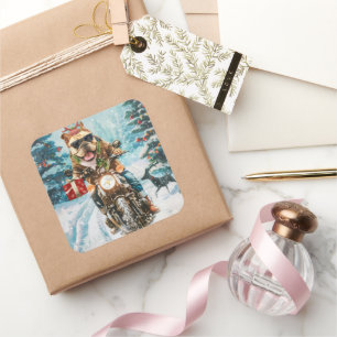 Sticker Carré Bulldog équitation moto Noël