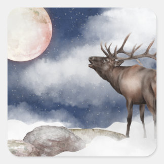 Sticker Carré Bulle d'Elk à la montagne de la Pleine lune