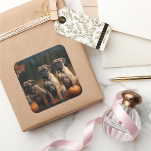 Sticker Carré Bullmastiff Chiot Automne Citrouille de plaisir