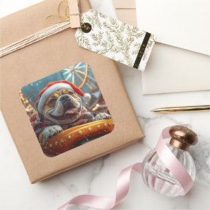 Sticker Carré Bullmastiff Dog Roller Dessous de verre Noël
