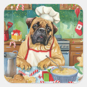 Sticker Carré Bullmastiff Fête Baking : Noël festif (Devant)
