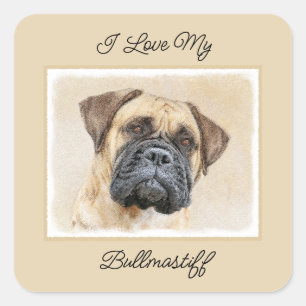 Sticker Carré Bullmastiff Peinture - Joli chien d'origine art