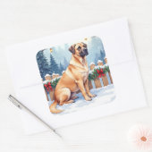 Sticker Carré Bullmastiff Winter Forest Holly Christmas Art (Enveloppe)