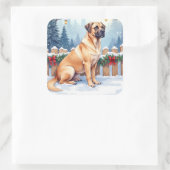 Sticker Carré Bullmastiff Winter Forest Holly Christmas Art (Sac)
