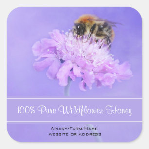 Sticker Carré Bumble Bee perché sur un miel rose