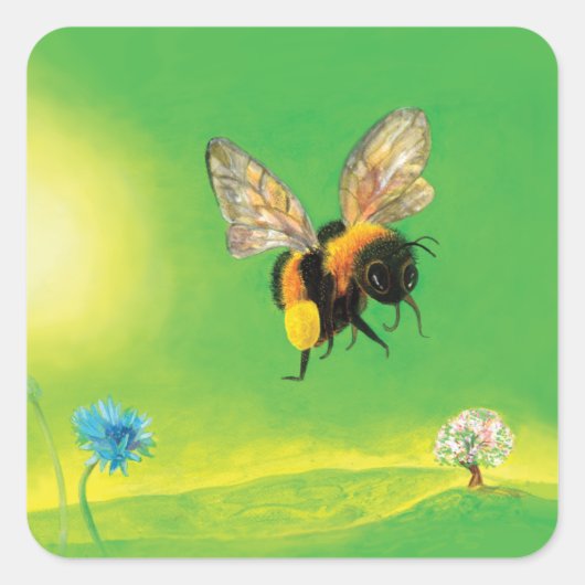 Sticker Carré Bumblebee survolant le pré (Devant)