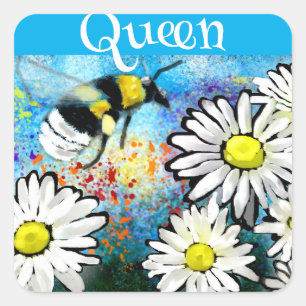 Sticker Carré Bumblebee Whimsical Queen Bee dans la peinture des