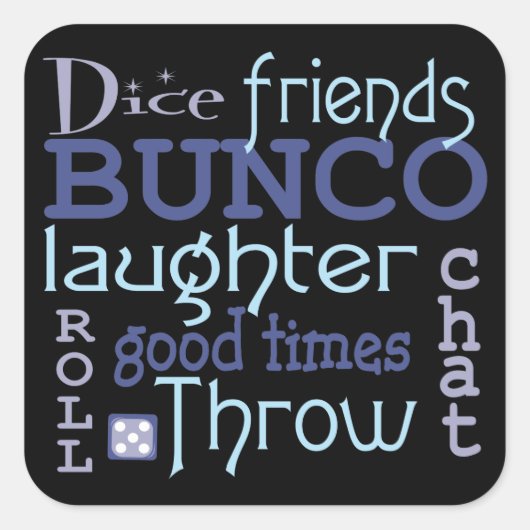 Sticker Carré Bunco Game Night Bleu et violet Typographie modern (Devant)