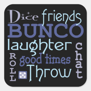 Sticker Carré Bunco Game Night Bleu et violet Typographie modern