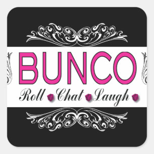 Sticker Carré Bunco, Rouleau, Conversation, Rire en rose, noir e