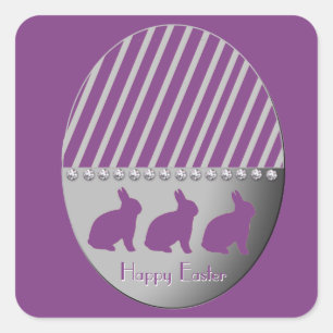 Sticker Carré Bunnies d'oeufs de Pâques pourpre