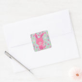 Sticker Carré Bunnies et fleurs roses (Enveloppe)