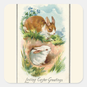 Sticker Carré Bunnies vintages Aimant Pâques