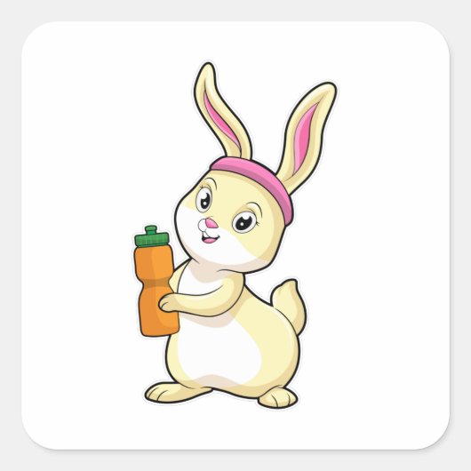Sticker Carré Bunny at fitness with Drinking bottle (Devant)