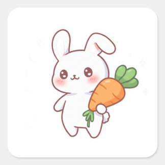 Sticker Carré Bunny & Balloon – Sweet Kawaii Style