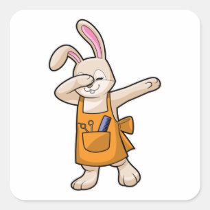 Sticker Carré Bunny comme coiffeur avec peigne et ciseaux