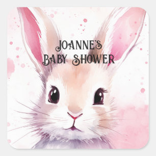 Sticker Carré Bunny Cute Aquarelle baby shower rose