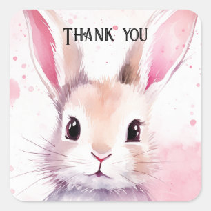 Sticker Carré Bunny Cute Aquarelle baby shower rose