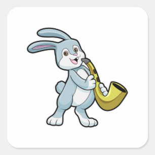 Sticker Carré Bunny en musique avec saxophone