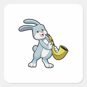 Sticker Carré Bunny en musique avec saxophone