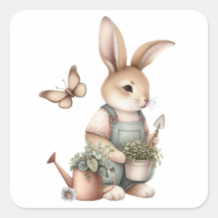 Sticker Carré Bunny Jardin Brown dans les couloirs
