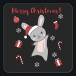 Sticker Carré Bunny Merry Christmas Winter Animals Rabbits<br><div class="desc">The rabbit for Christmas with fairy lights. Funny animals with gifts and snow to the holidays. Also funny for Christmas in July. Hasen are sweet animals and parfait pour Christmas.</div>