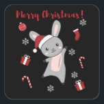 Sticker Carré Bunny Merry Christmas Winter Animals Rabbits<br><div class="desc">The rabbit for Christmas with fairy lights. Funny animals with gifts and snow to the holidays. Also funny for Christmas in July. Hasen are sweet animals and parfait pour Christmas.</div>
