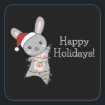 Sticker Carré Bunny Merry Christmas Winter Animals Rabbits<br><div class="desc">The rabbit for Christmas with fairy lights. Funny animals with gifts and snow to the holidays. Also funny for Christmas in July. Hasen are sweet animals and parfait pour Christmas.</div>