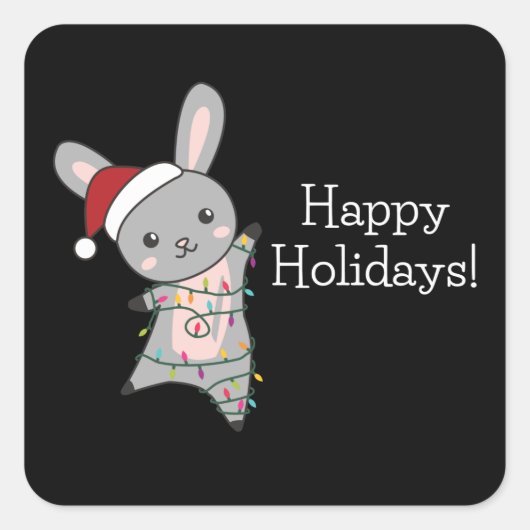 Sticker Carré Bunny Merry Christmas Winter Animals Rabbits (Devant)