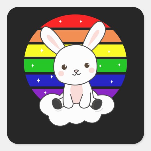 Sticker Carré Bunny Parties scintillant arc-en-ciel Kawaii Rabbi (Devant)