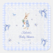 Sticker Carré Bunny Rabbit Blue Gingham Baby Shower Thank You (Devant)