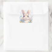 Sticker Carré Bunny Rabbit with Blue Eyes and Spring Wildflowers (Sac)