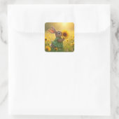Sticker Carré Bunny Sniffer un tournesol jaune (Sac)
