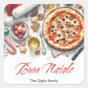 Sticker Carré Buon Natale Aquarelle fête de Noël italienne