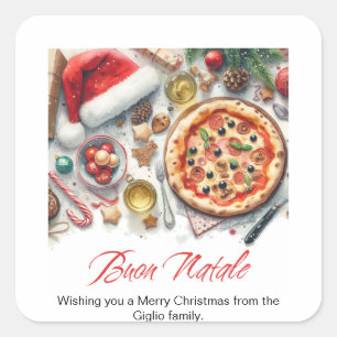 Sticker Carré Buon Natale Aquarelle fête de Noël italienne