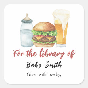 Sticker Carré Burgers, Bière et Bébés - pour la bibliothèque de