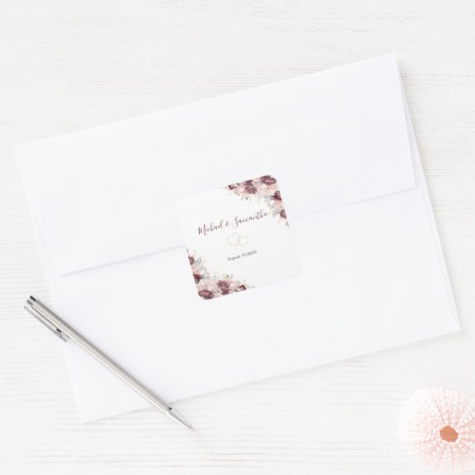 Sticker Carré Burgundy Blush Peony et Mariage Rose (Enveloppe)