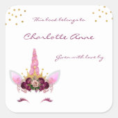 Sticker Carré Burgundy Pink licorne fille plate (Devant)