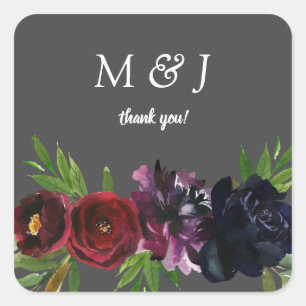 Sticker Carré Burgundy Plum Navy Floral Gris Merci
