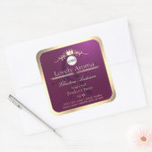 Sticker Carré Burgundy Product Label Gold Border Logo Monogram (Enveloppe)