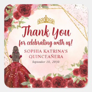 Sticker Carré Burgundy Red Gold Floral Princess Merci de la Cour