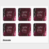 Sticker Carré Burgundy Silver Agate Script Wedding (Feuille)